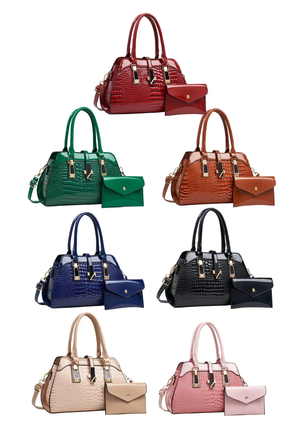 Bolso de hombro de cuero PU brillante con relieve de cocodrilo, fácil de limpiar y duradero, con pequeño monedero para reuniones de negocios y paseos urbanos