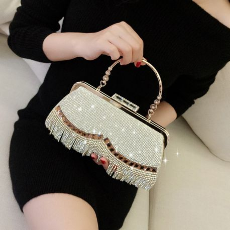 Bolso de mano de cristal hecho a mano con cuentas de oro personalizadas, perlas, diamantes, flecos, strass, para damas, fiesta, mayorista, elegante, dinero, noche