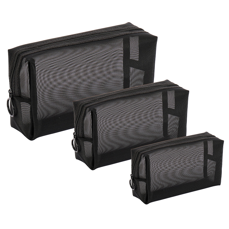 Conjunto de artículos de tocador de nylon de malla visible al por mayor, fácil de limpiar, ideal para viajes, senderismo y salidas, almacenamiento de lápices labiales, gran capacidad, bolsa de maquillaje duradera