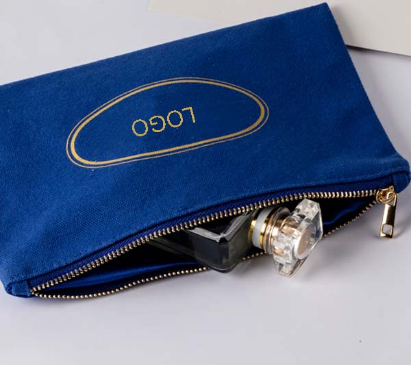 Bolsa de Maquillaje de Algodón Azul Real Bolsa de Lona con Cremallera para Cosméticos con Forro de Satén Bolsa de Aseo Bolsa de Regalo de Lona Personalizada al por Mayor