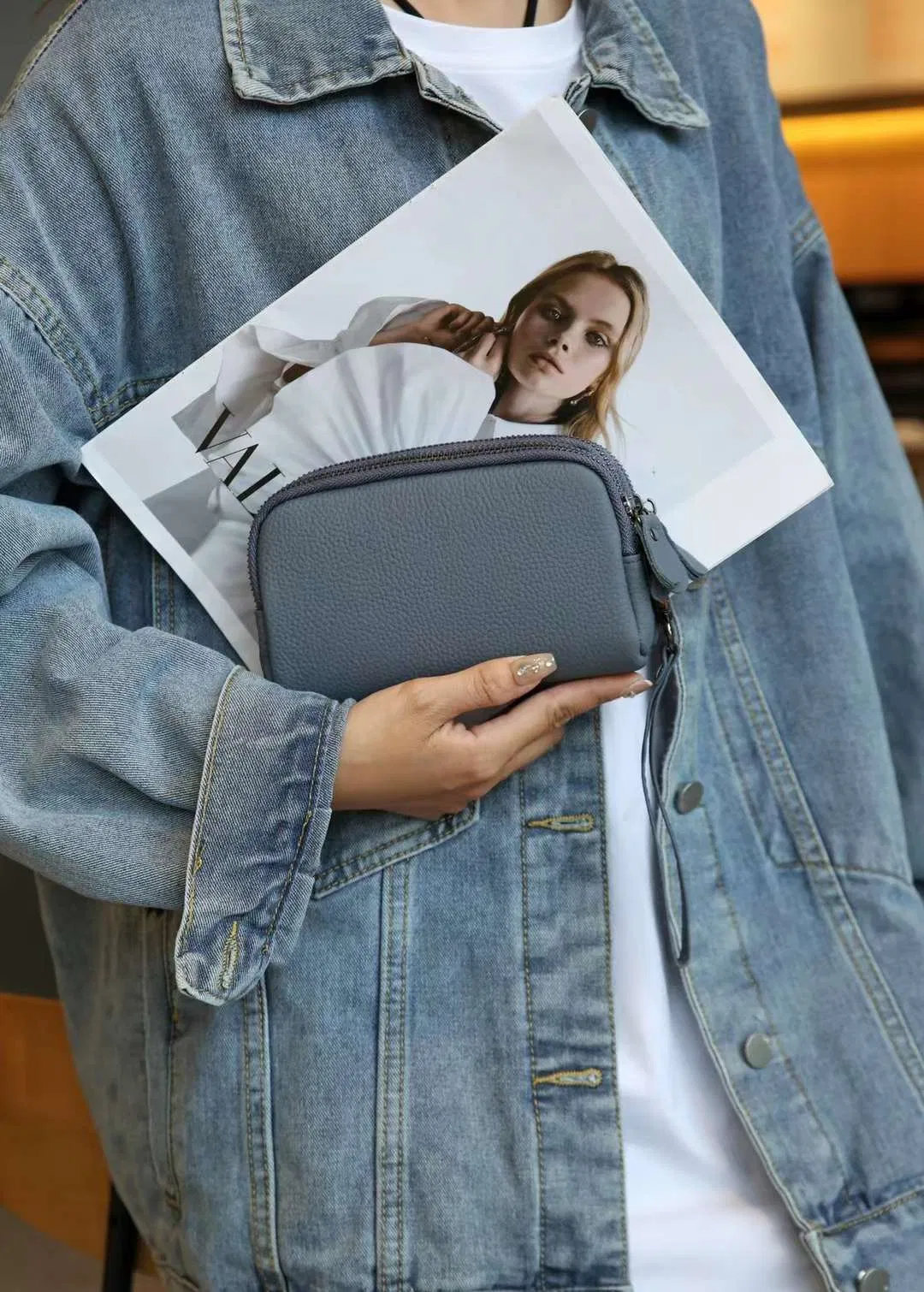 Cartera / bolso de mujer de alta calidad de piel sintética de grano pebble de moda para dama