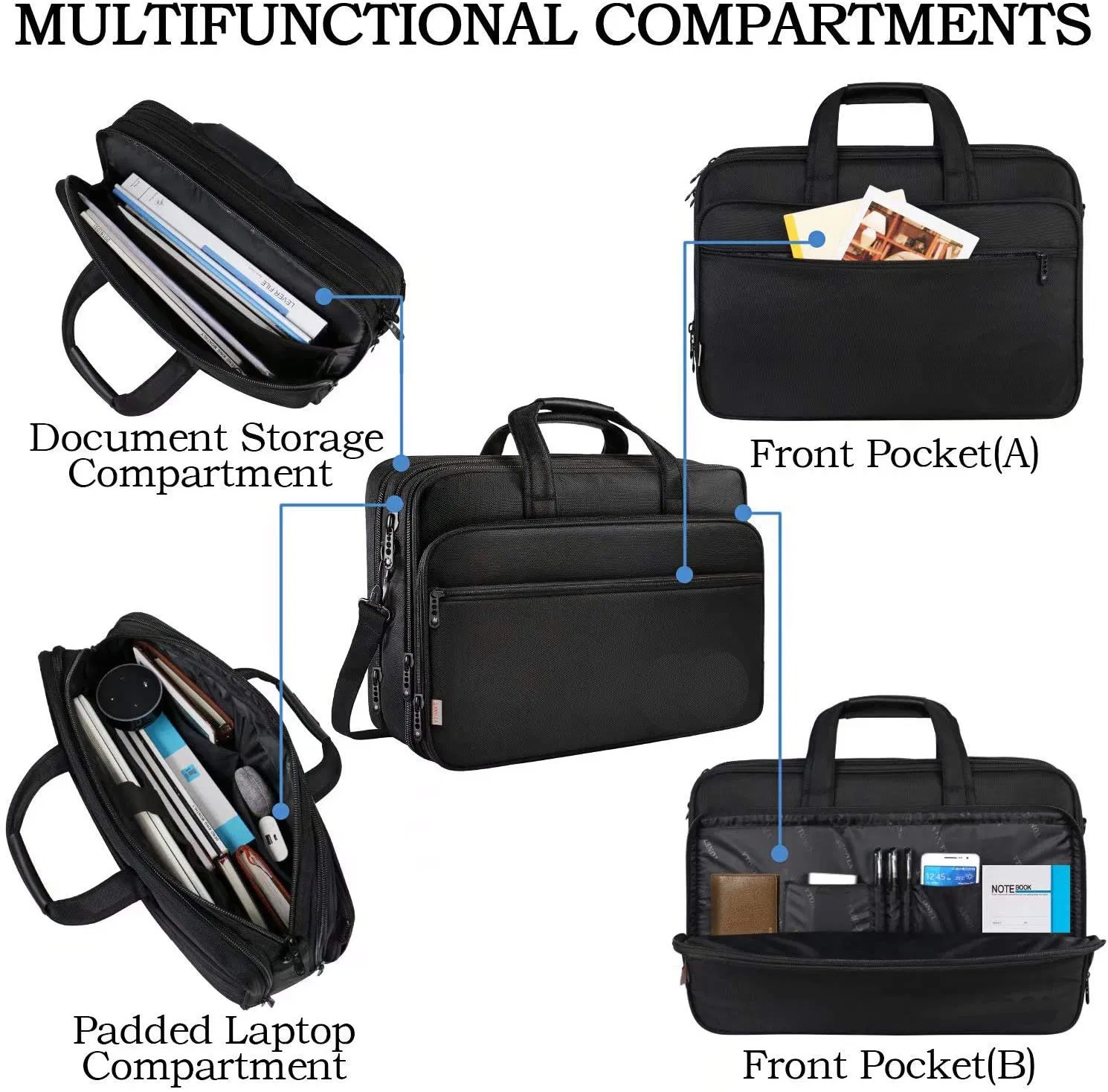 Maletín de Viaje Impermeable para Portátil 17 Pulgadas Bolsa de Mensajero para Computadora con Asa de Hombro