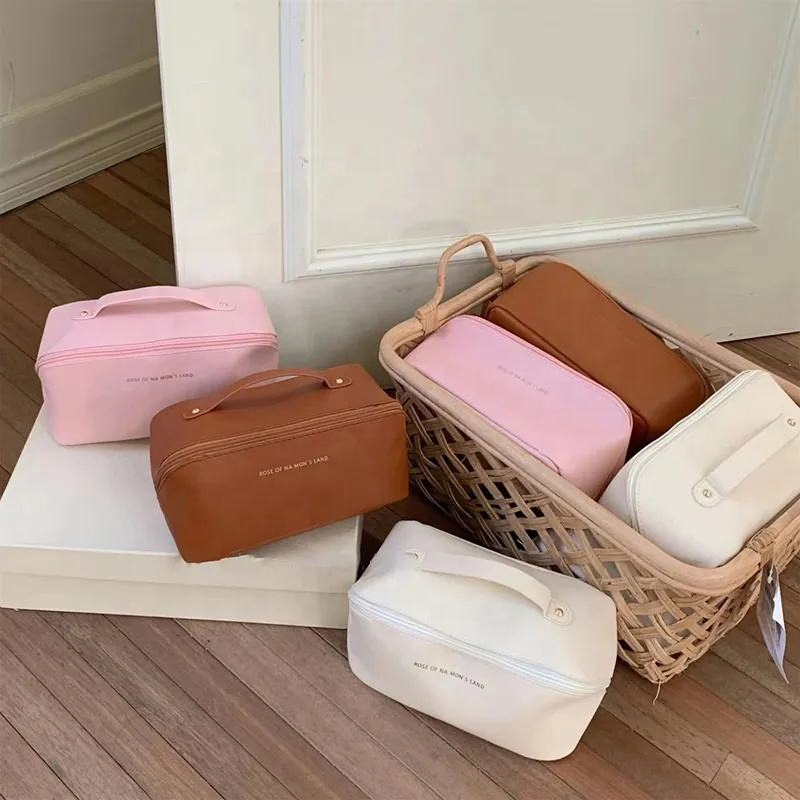 Bolsa de Maquillaje Impermeable Portátil de Cuero PU Neceser de Viaje Multifuncional para Cosméticos