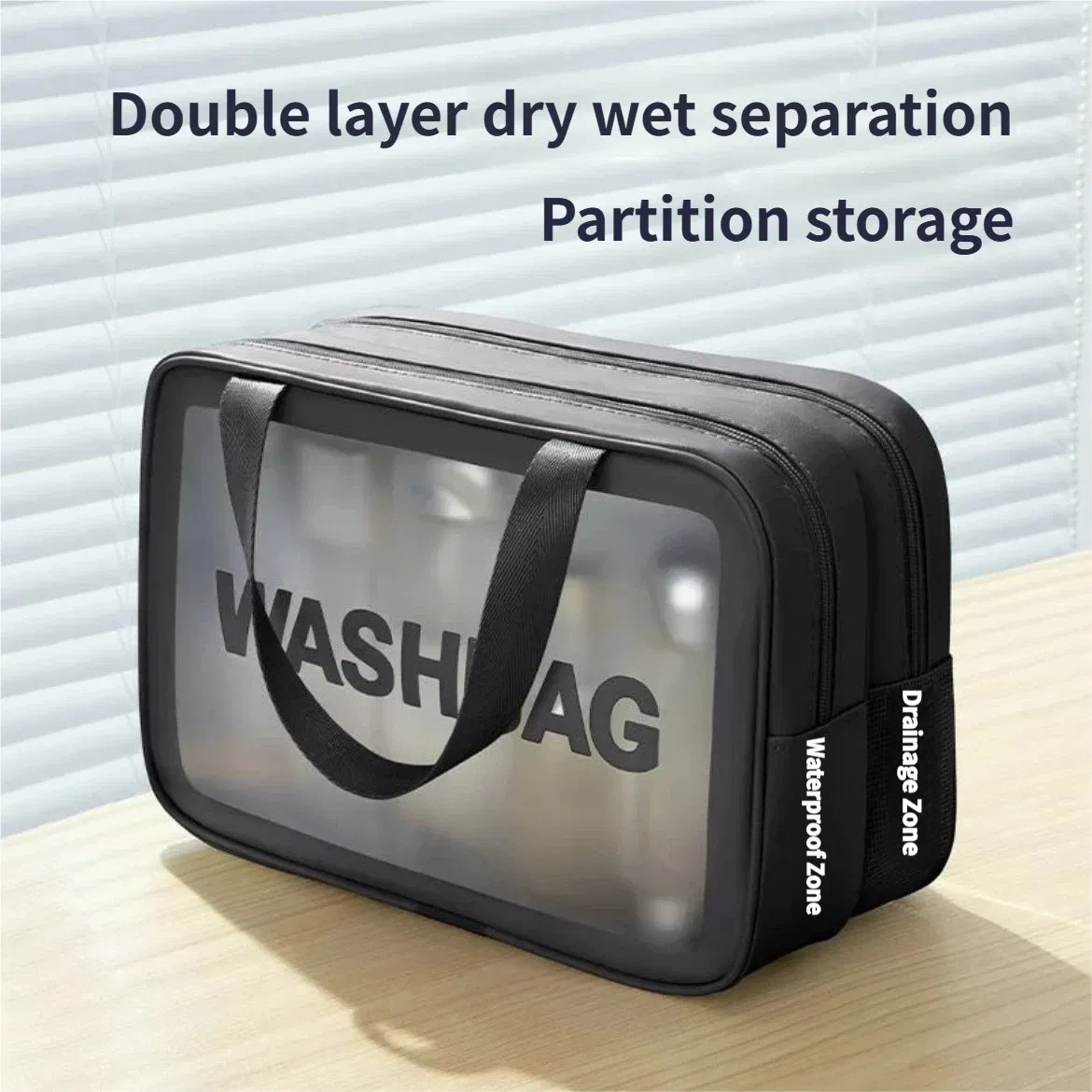 New Large Capacity Toiletry Pouch PU and Transparent Clear PVC Cosmetic Bag