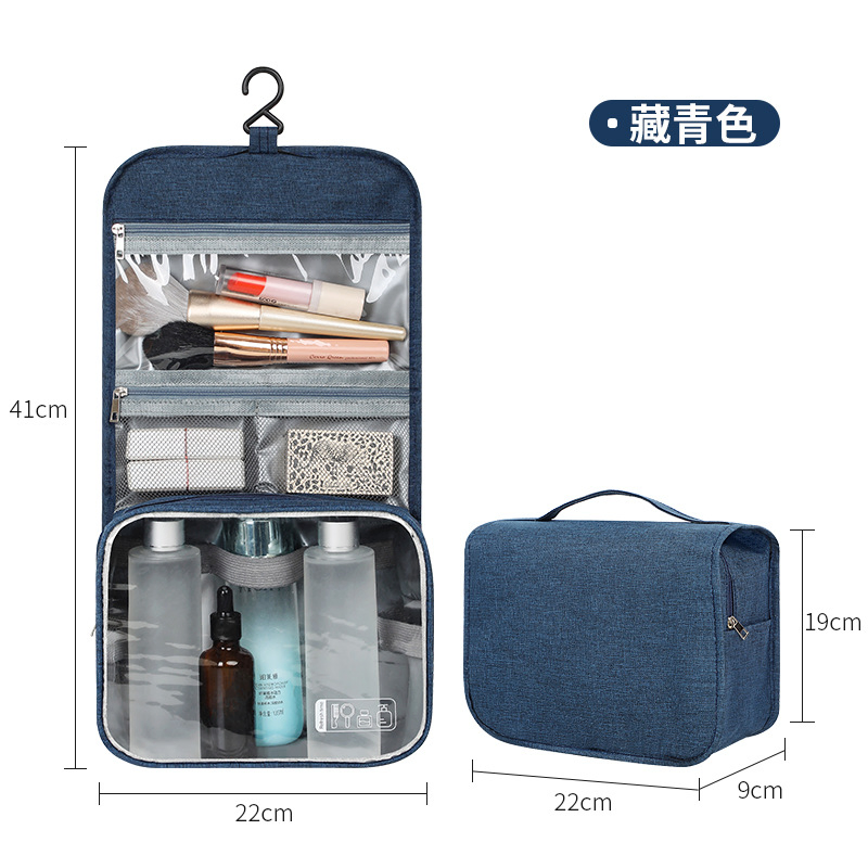 Bolsa de maquillaje de viaje impermeable para mujeres, estuche de tocador con pouch de PVC interior / estuche negro