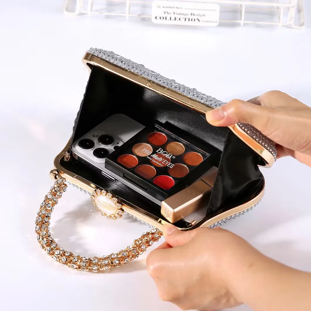 Elegante bolso de mano pequeño de lujo con estampado en caliente y diamantes
