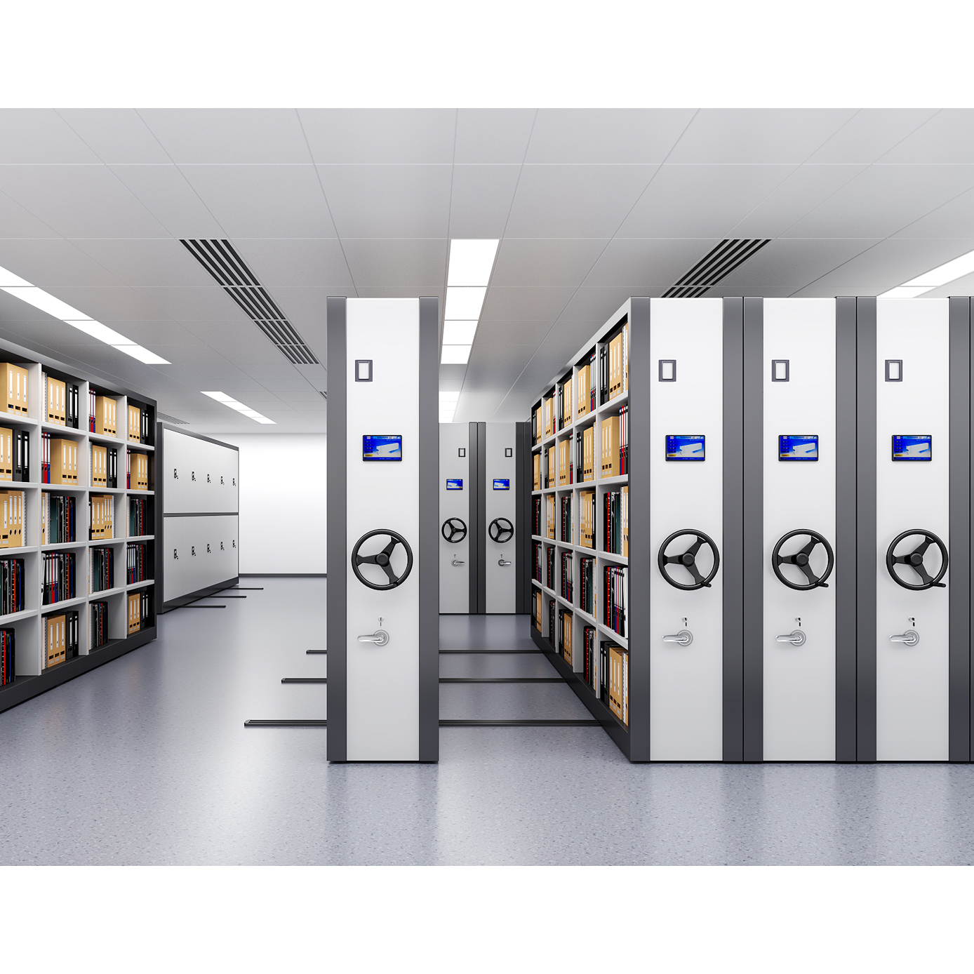 High Efficiency Compact Mobile Shelving System for Library Storage and Organized File Management