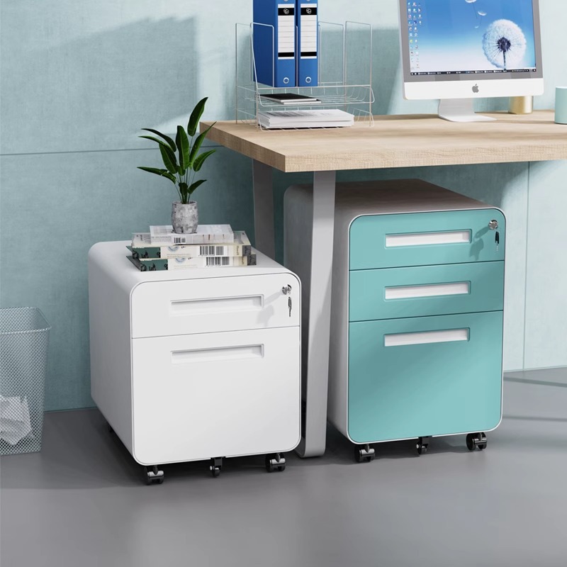 Steel Office Filing Cabinet Mobile Pedestal 3 Drawers Round Edge Mobile Cabinet Under Desk Steel Filing Cabinet with Wheel