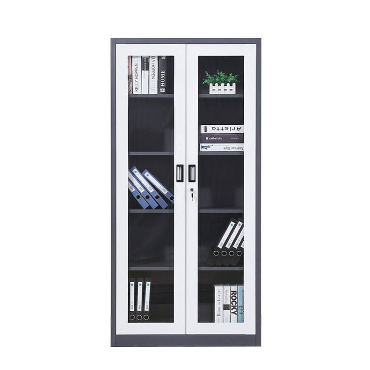 Commercial Furniture Modern Glass Door Knock Down Metal Bookcase File Storage Cabinet