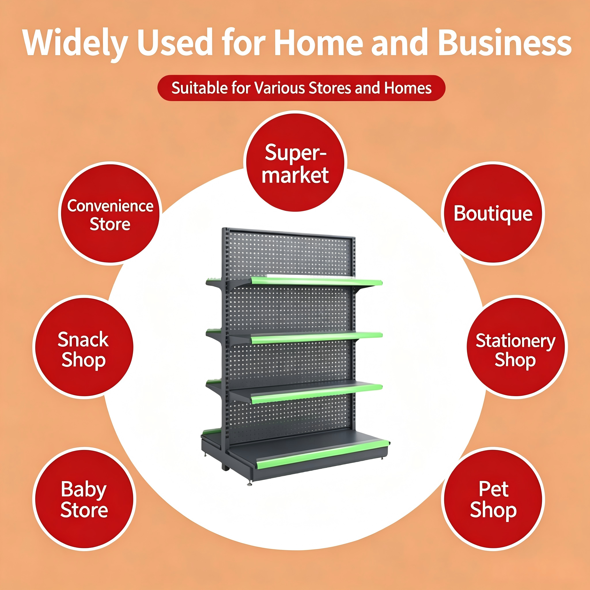 Custom Color Size Steel Grocery Store Shelving Metal Retail Shelving Double Side Supermarket Display Racks Tore Fixtures