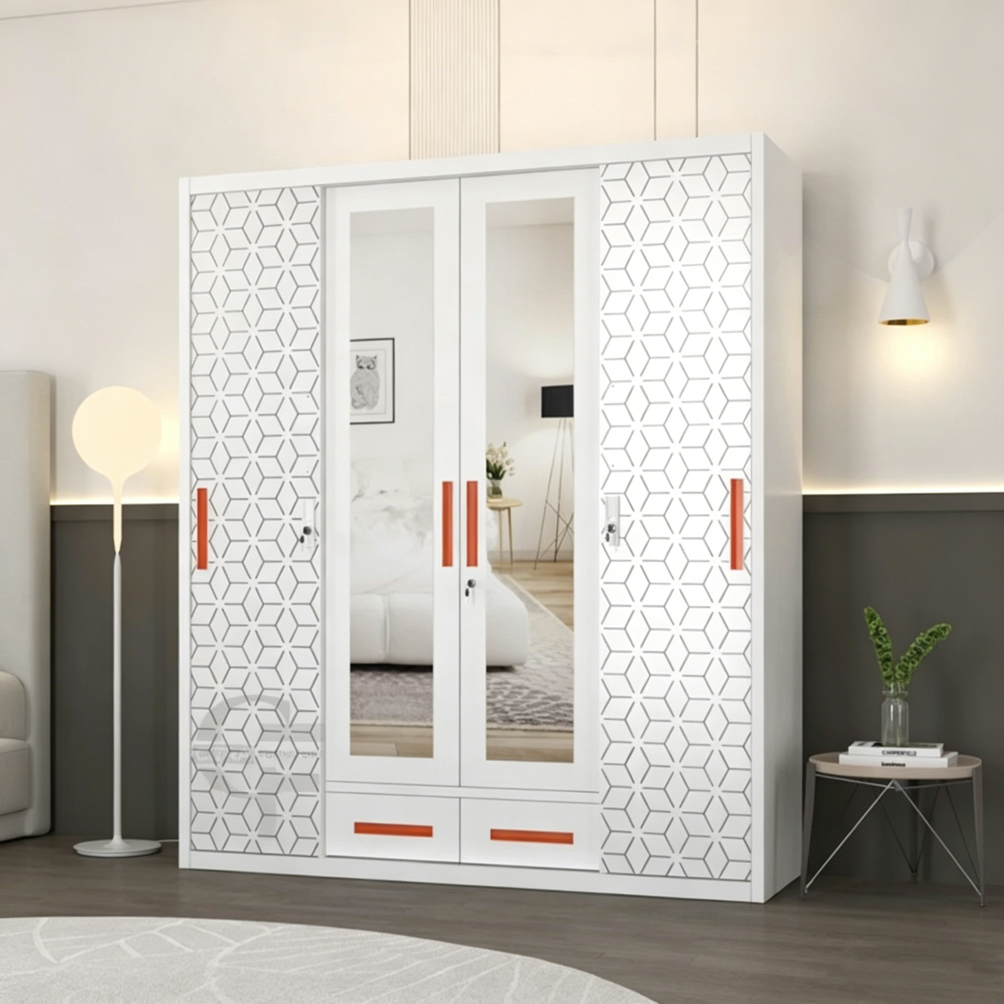 Mirror Printed Steel Closet Cabinet Wardrobe Sliding Doors Closet Wardrobe Metal Wardrobe Steel Wardrobe Malaysia with Lock