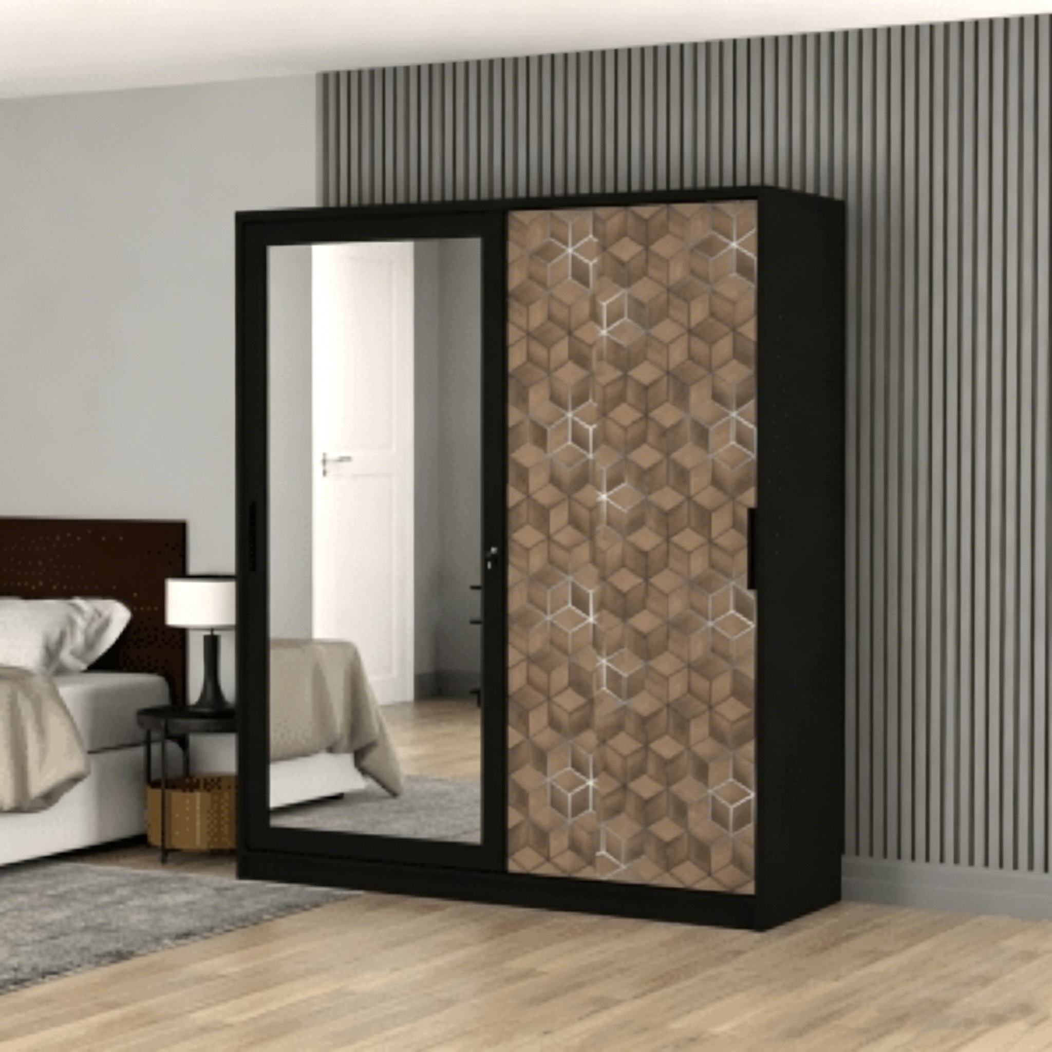 Mirror Steel Closet Printed Wardrobe  Dressing Room Metal Clothes Cabinet Swing Doors Steel Wardrobe Metal Wardrobe Lemari Besi