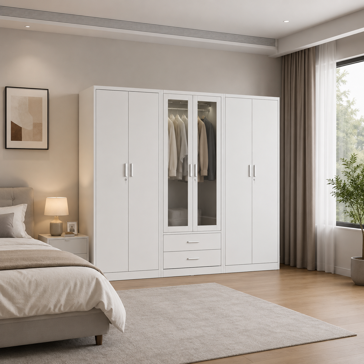 Metal Wardrobe Printed Pattern Metal Wardrobe Sliding Door Clothes Cabinet Bedroom Wardrobes Modern Wardrobe Closet Locker Besi