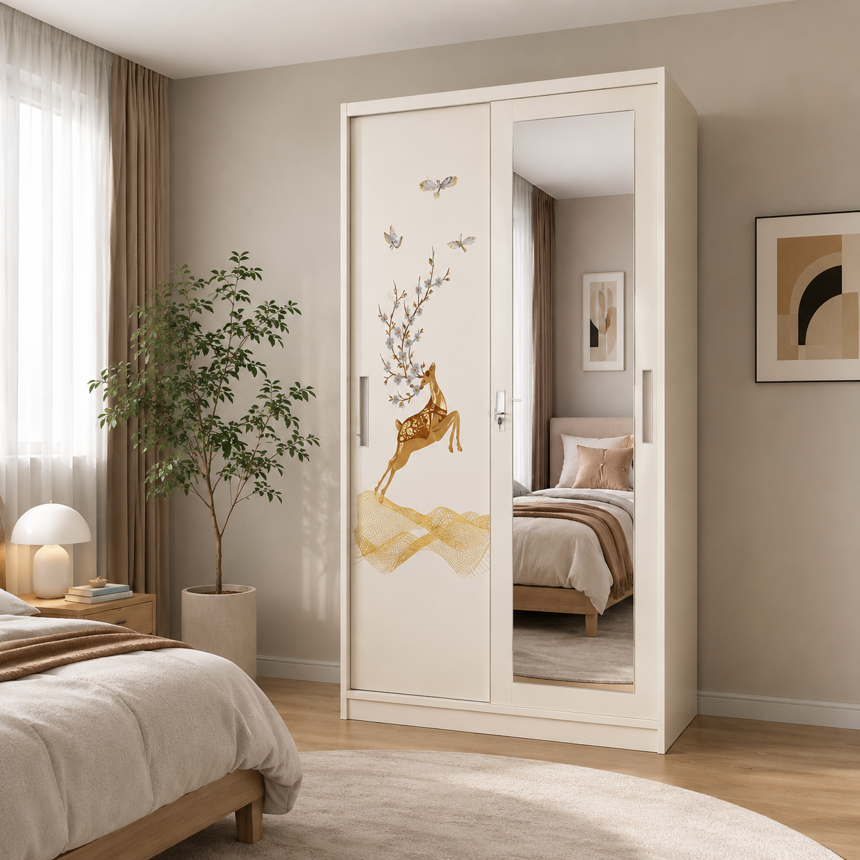 Wholesale Printed Pattern Wardrobe Sliding Door Metal Clothes Cabinet Freestanding Steel Wardrobe Metal Wardrobe Singapore