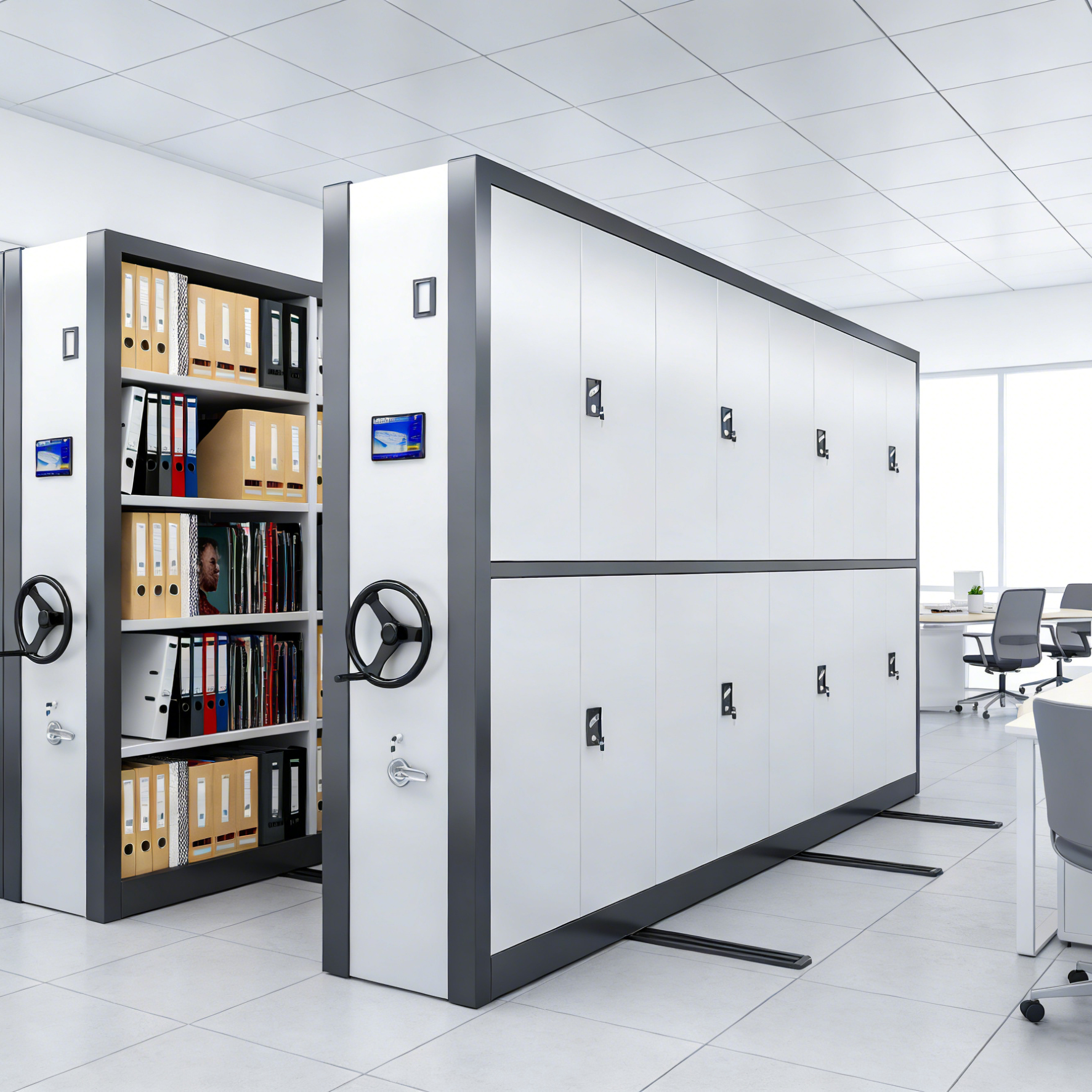 Industrial Mobile Compactor Storage File Cabinet Hand-cranked Mobile Shelves Mobile Shelves Metal Shelving With Map Cabinet