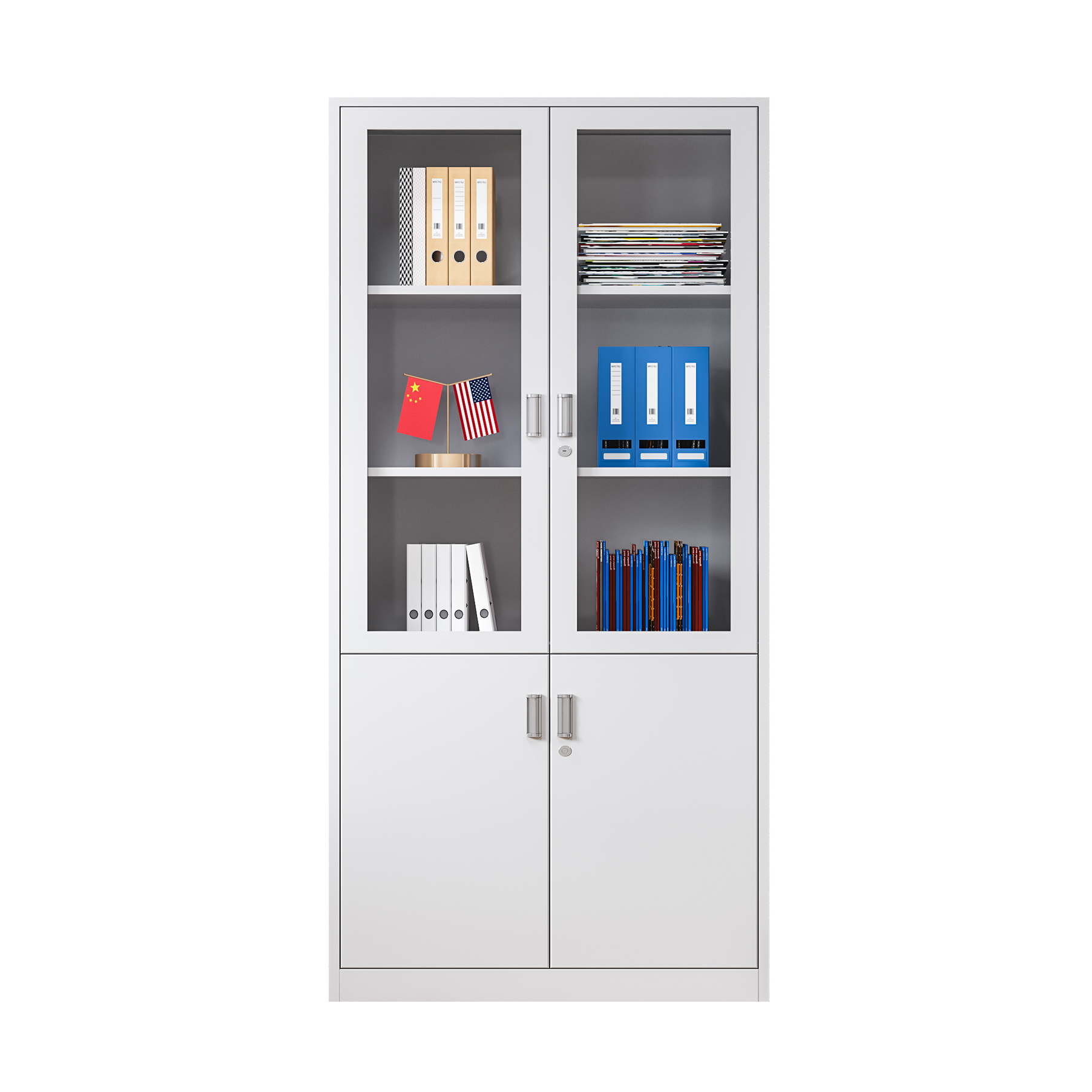 Commercial Furniture Modern Glass Door Knock Down Metal Bookcase File Storage Cabinet