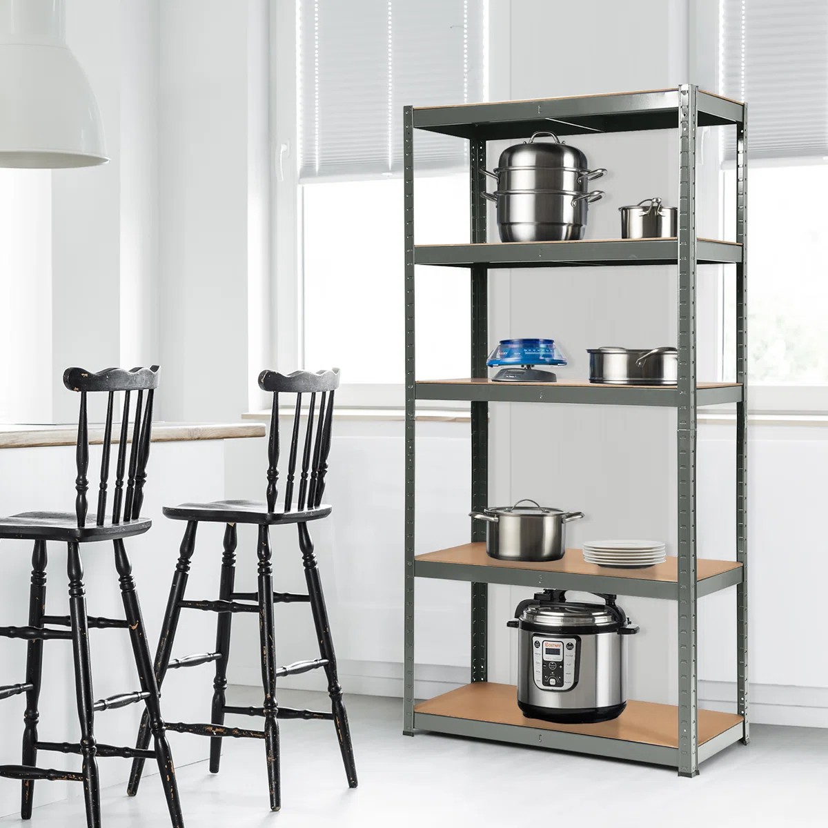 5-Layer Galvanized Shelf Light Duty Metal Shelving Iron Kitchen Rack Warehouse Storage Shelf Goods Metal Shelf Garage Steel Rack