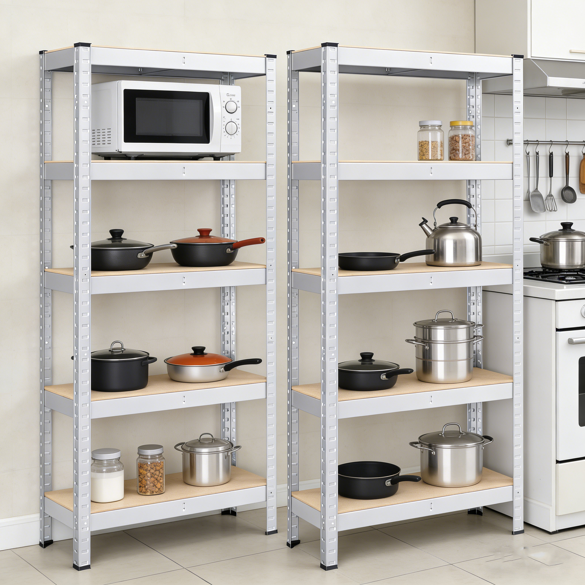 5 Tiers Garage Metal Racking Easy Assemble Warehouse Shelves Boltless Light Duty Shelving Kitchen Storage Racks Galvanized  Rack