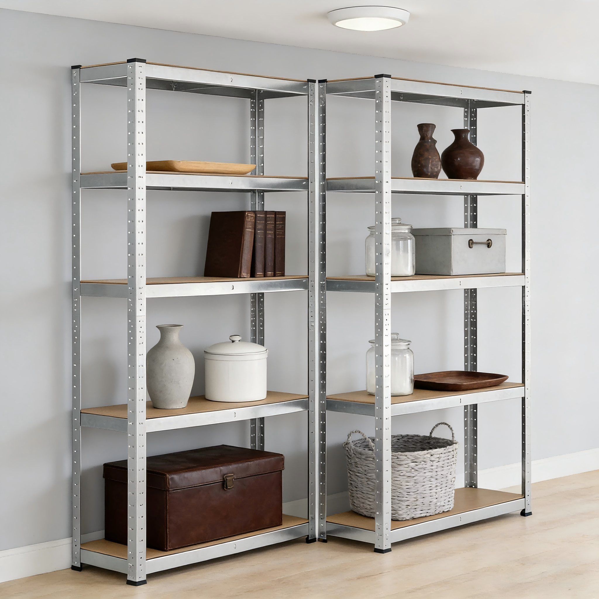 Adjustable Light Duty Shelves Boltless Storage Shelf Galvanized Shelf Steel Shelving 5-Tier Steel Racking Kitchen Storage Racks