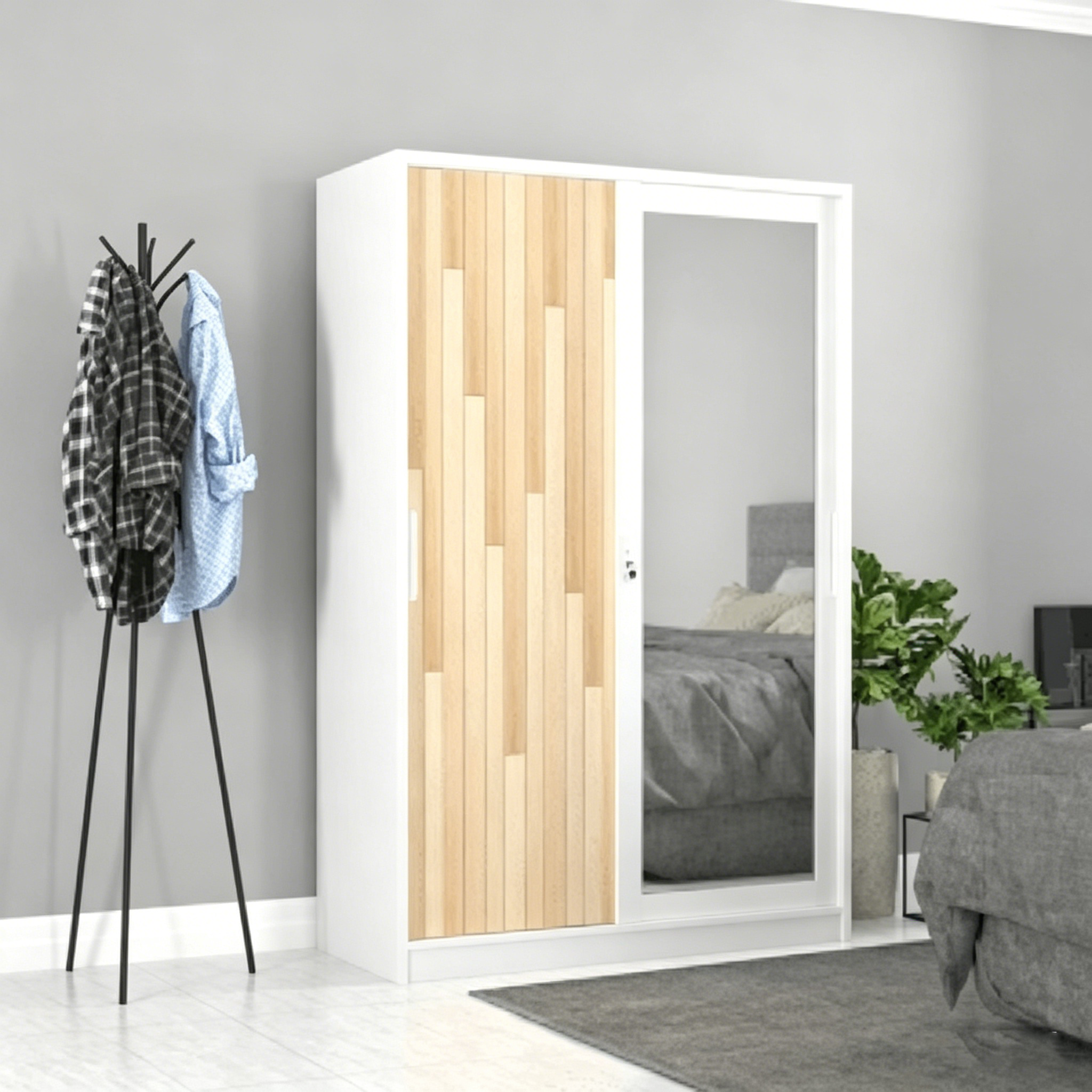 Bedroom Metal Wardrobe Modern Clothes Cabinet Pattern Printing Closet Cabinet 2 Sliding Door Steel Wardrobe Almari Pakaian Besi