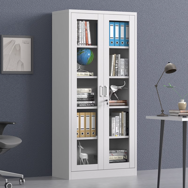 Manufacturer Custom Metal 2 Glass Door Storage Cupboard Office Furniture Steel Filing Cabinet