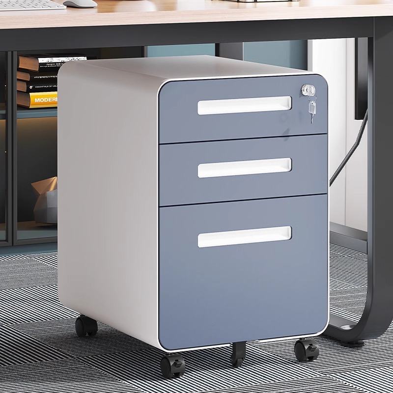 Steel Office Filing Cabinet Mobile Pedestal 3 Drawers Round Edge Mobile Cabinet Under Desk Steel Filing Cabinet with Wheel