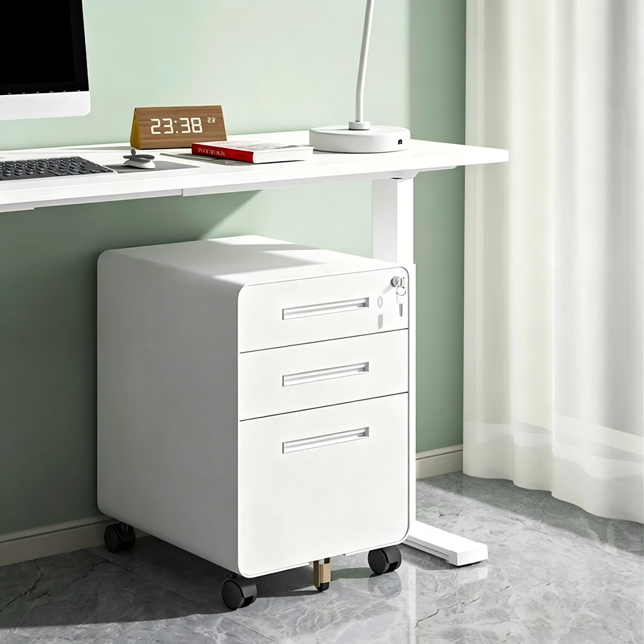 Steel 3 Drawer Mobile Pedestal Cabinet Under Desk Storage Unit Mobile File Cabinet Mobile Pedestal File Cabinet with Key Lock