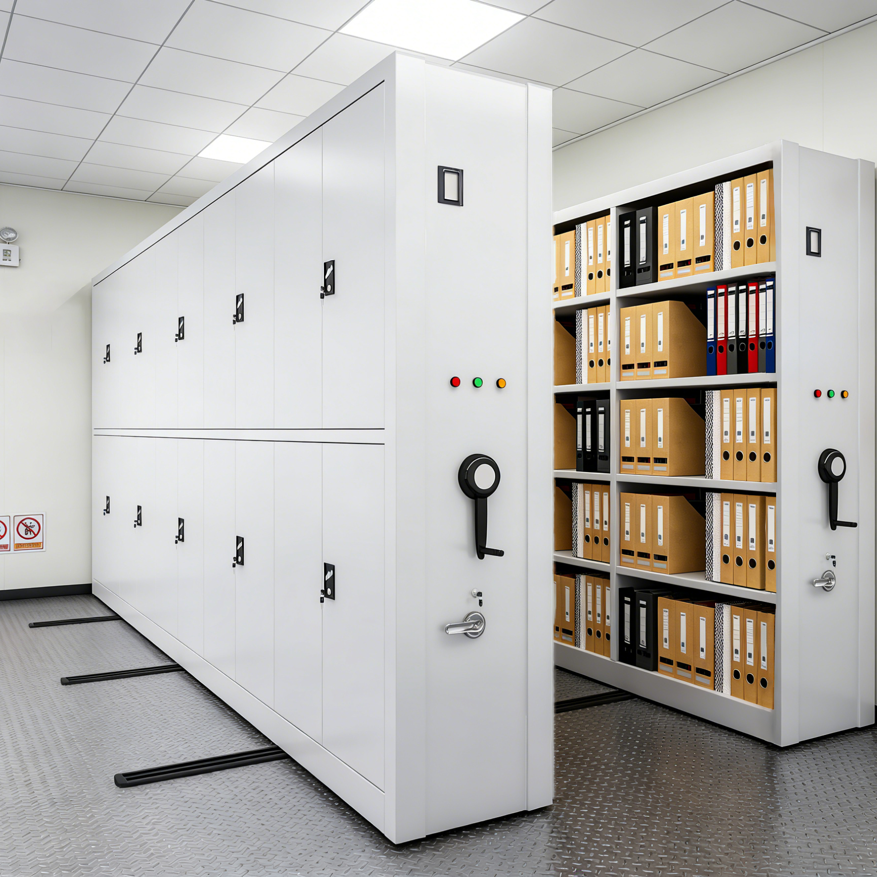 Office File Dense Shelving Mechanical Movable Shelving System Steel Dense Compact Libraries Shelves With Art Wall-hanging