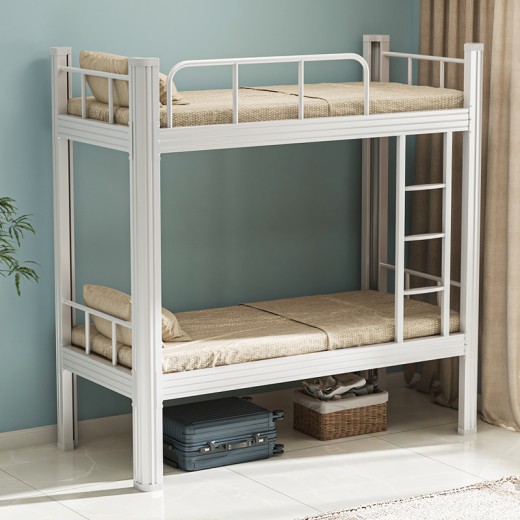 Factory Direct School Dormitory Heavy Duty Metal Bunk Bed  Knock-down Boltless Double Decker Bunk Bed with Ladder Safety Rail