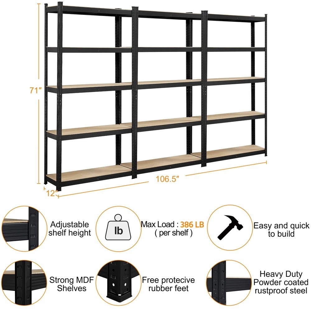 5-Layer Boltless Steel Shelving Light Duty Shelf Galvanized Garage Stacking Rack Kitchen Storage Shelving Home Storage Rack