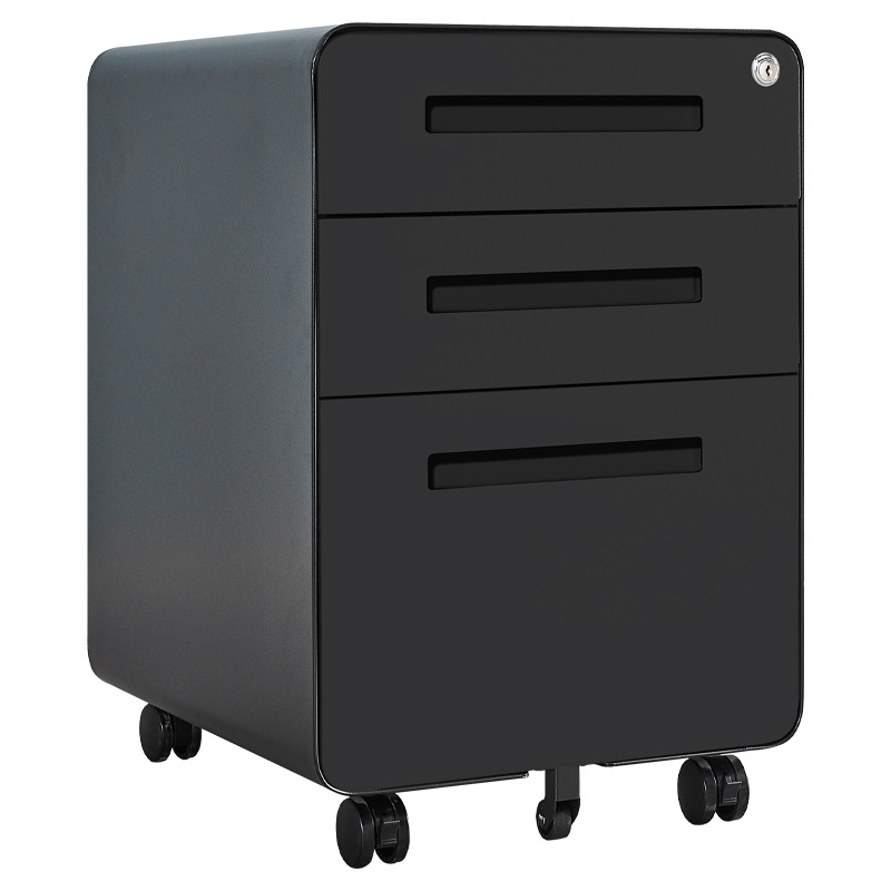Metal Lockable Mobile Pedestal Steel Office Mobile Filing Cabinet Round Corner File Cabinet Under Desk Steel Cabinet with Drawer