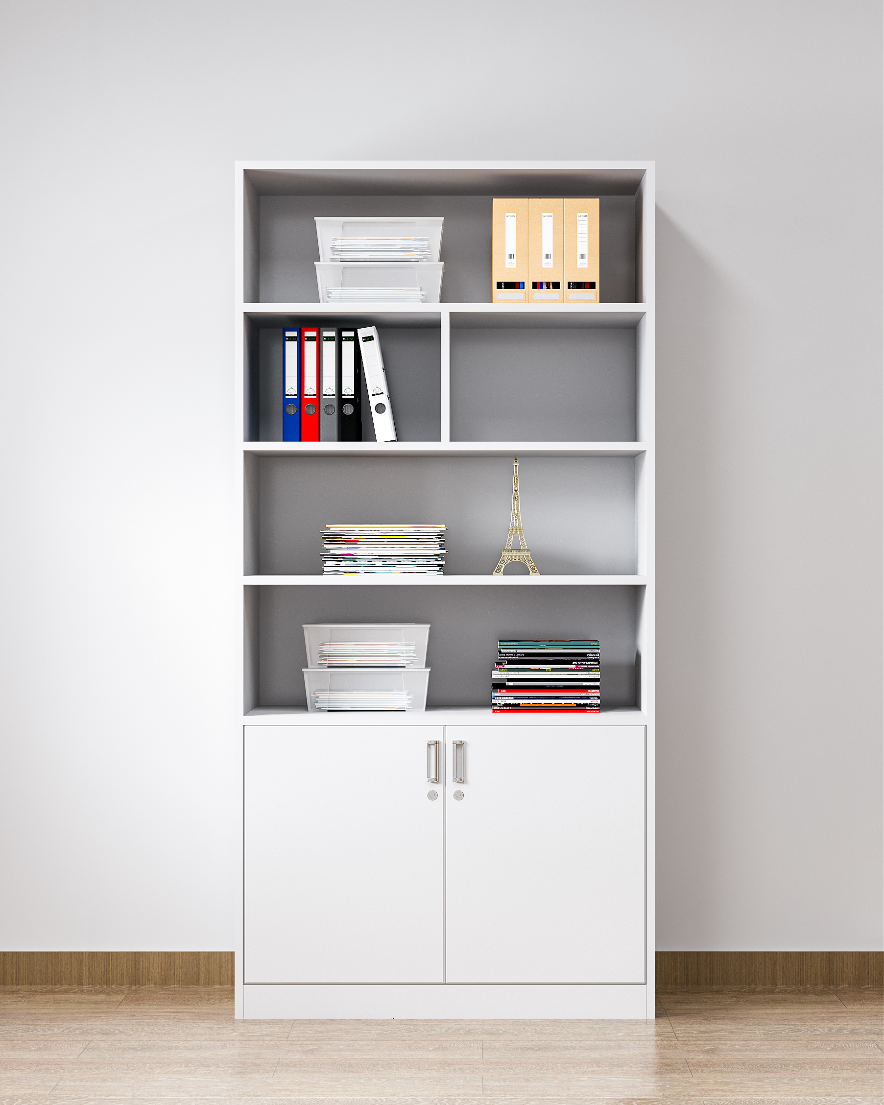 Modern Metal Filing Cabinet Double Glass Doors Freestanding Design for Apartment Use-Durable Eco-Friendly Large Capacity Storage