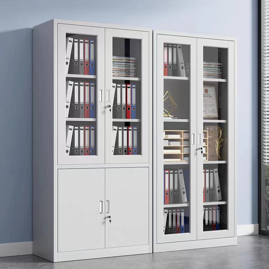Manufacturer Custom Metal 2 Glass Door Storage Cupboard Office Furniture Steel Filing Cabinet