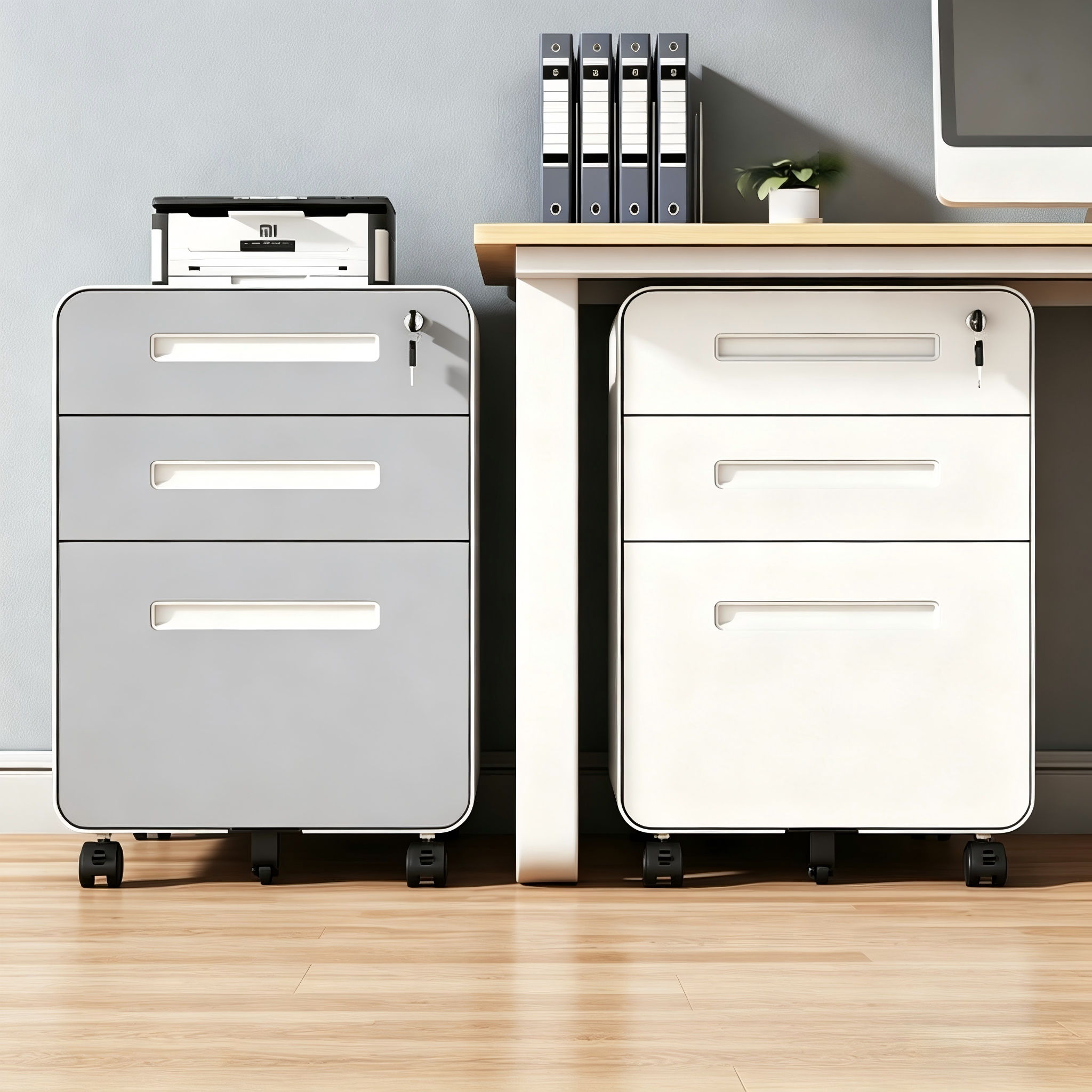 3-Drawer Metal File Storage Cabinet Metal Mobile Pedestal Under Desk Filing Cabinet Office Steel Storage Cabinet with Key Lock
