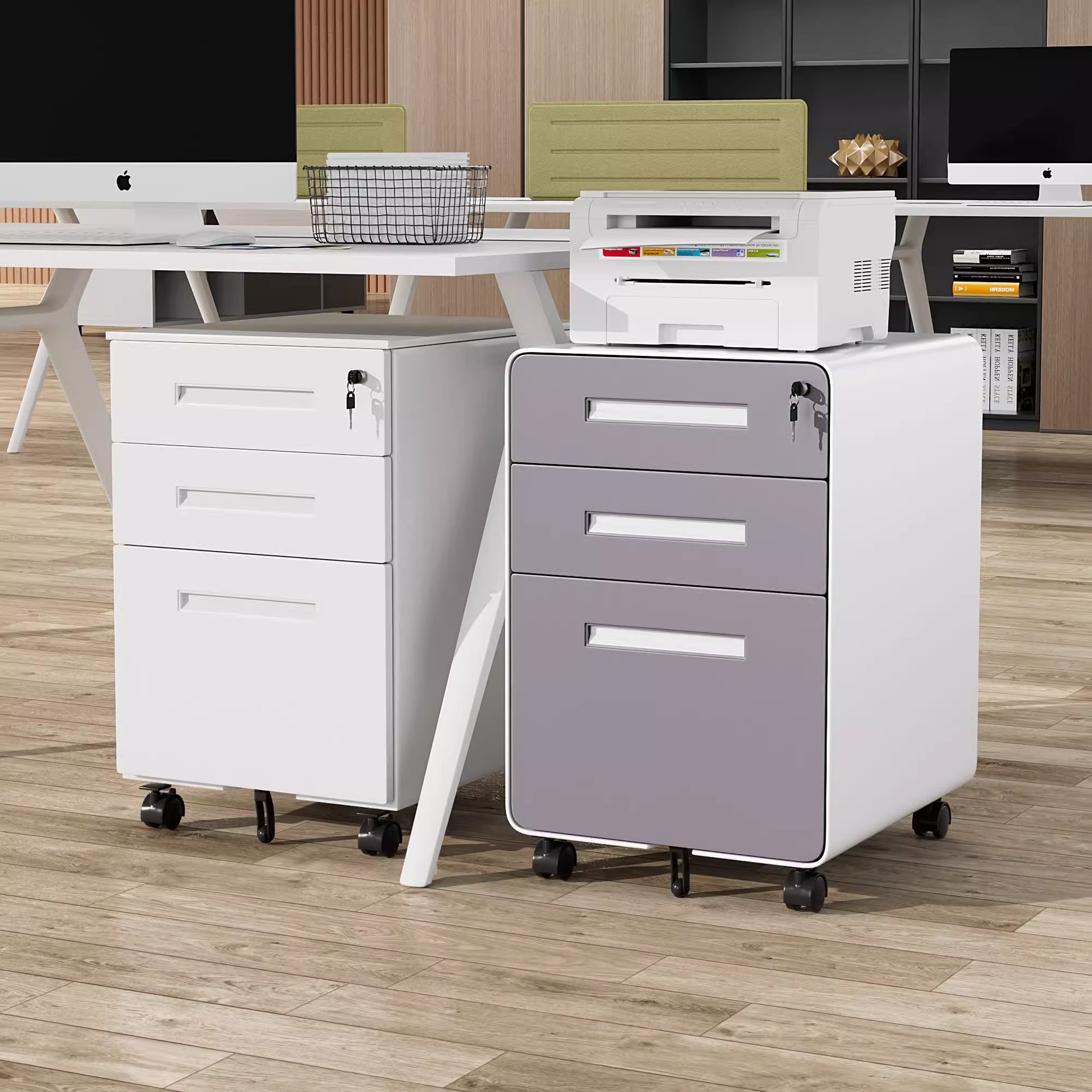 Under Desk Steel Filing Cabinet Steel 3 Drawer Filing Cabinet Portable Modular Mobile Metal Pedestal Cabinet with Movable Wheel