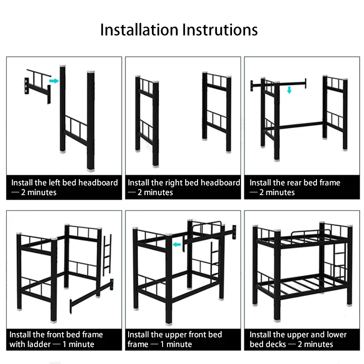 Factory Direct School Dormitory Heavy Duty Metal Bunk Bed  Knock-down Boltless Double Decker Bunk Bed with Ladder Safety Rail