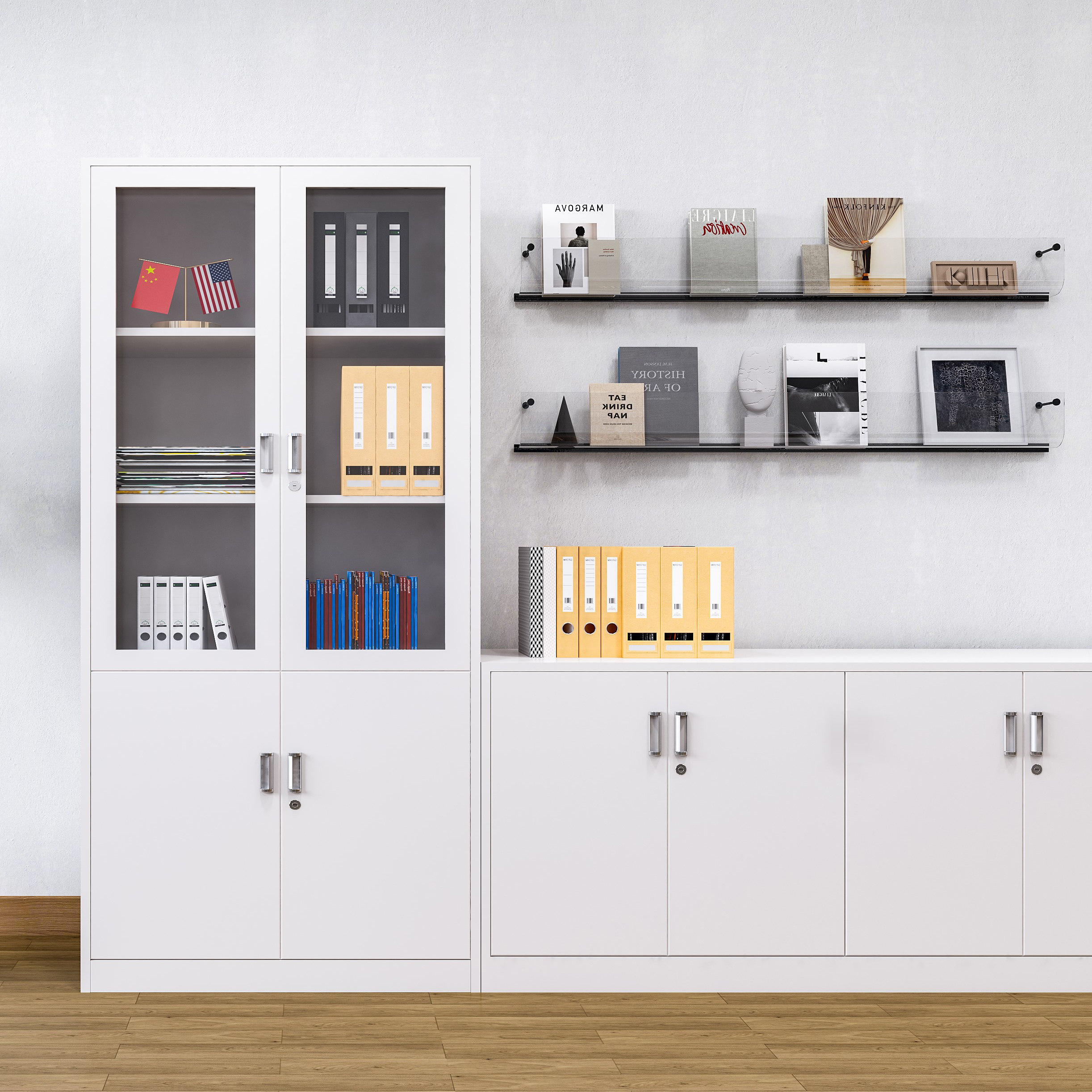 Easy-to-assemble 5-layer Steel Office Cabinet Iron Gym Filing Cabinet Glass Door Suitable for Home Office and Warehouse Use
