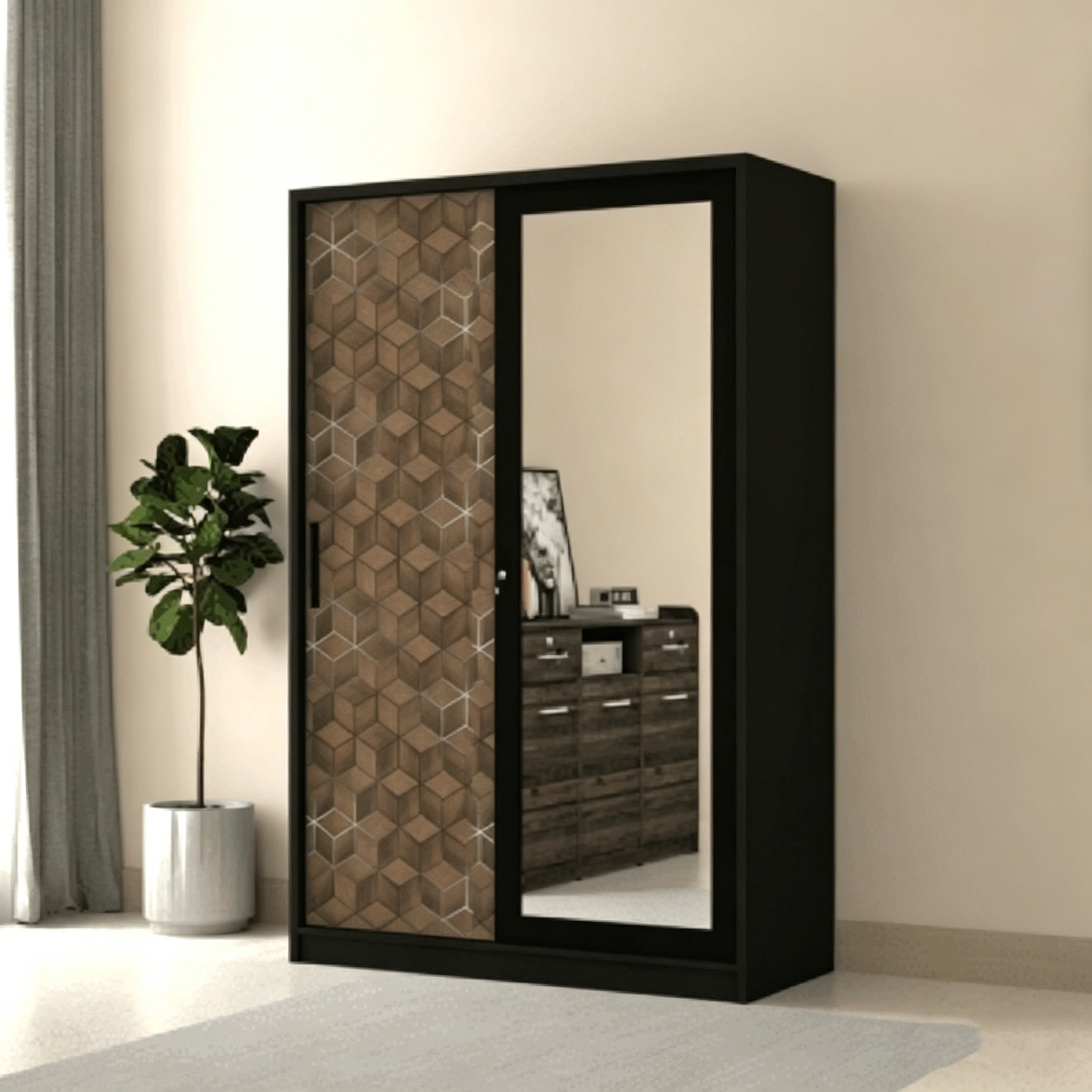 Bedroom Wardrobe Closet Cabinet Modern Mirror Door Steel Wardrobe Locker Pattern Printing Steel Wardrobe Steel Clothes Wardrobe
