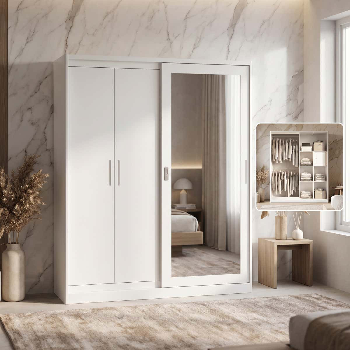 Modern Clothes Closet Storage Organizer 2/4 Door Steel Cupboards Dressing Room Metal Mirror Wardrobe Steel Wardrobe Malaysia