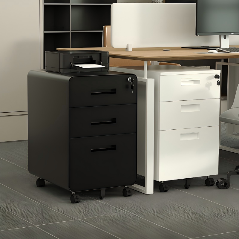 Metal Lockable Mobile Pedestal Steel Office Mobile Filing Cabinet Round Corner File Cabinet Under Desk Steel Cabinet with Drawer
