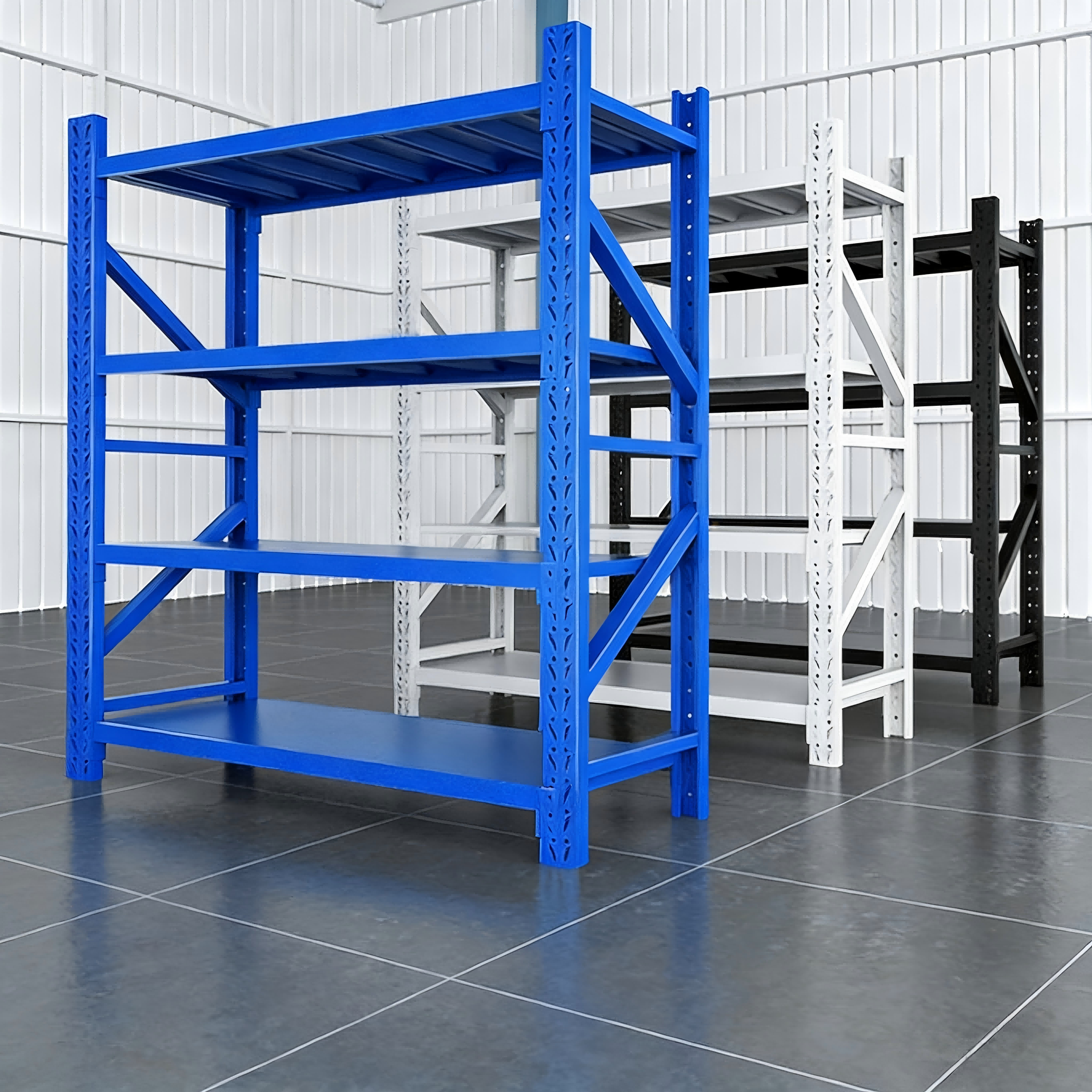 Industrial Rack Heavy Duty 4 Layers Metal Warehouse Racking Low Cost Garage Adjustable Shelves Boltless Metal Stacking Shelves