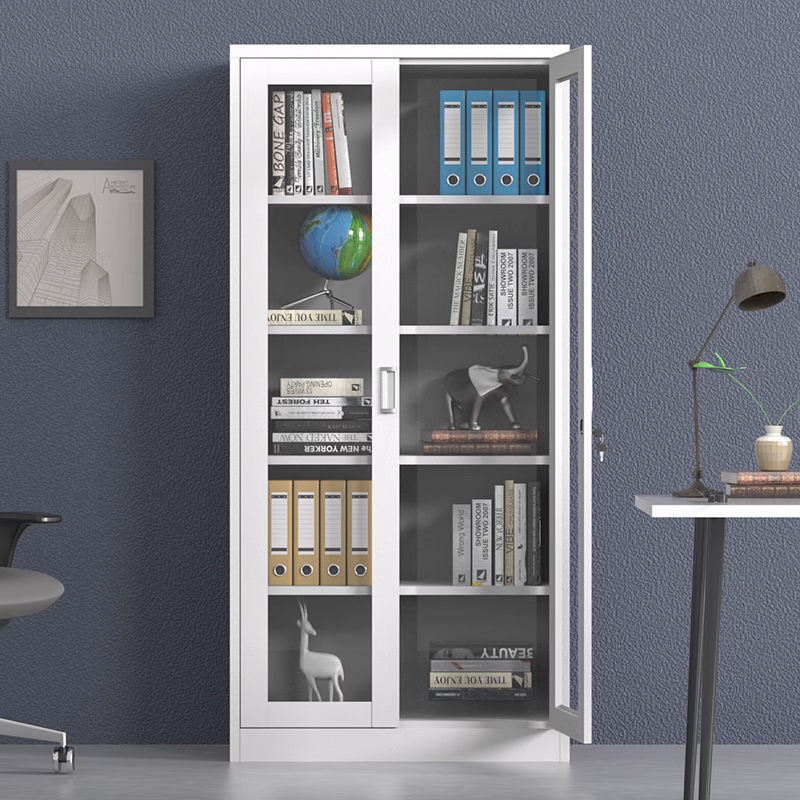 Commercial Furniture Modern Glass Door Knock Down Metal Bookcase File Storage Cabinet