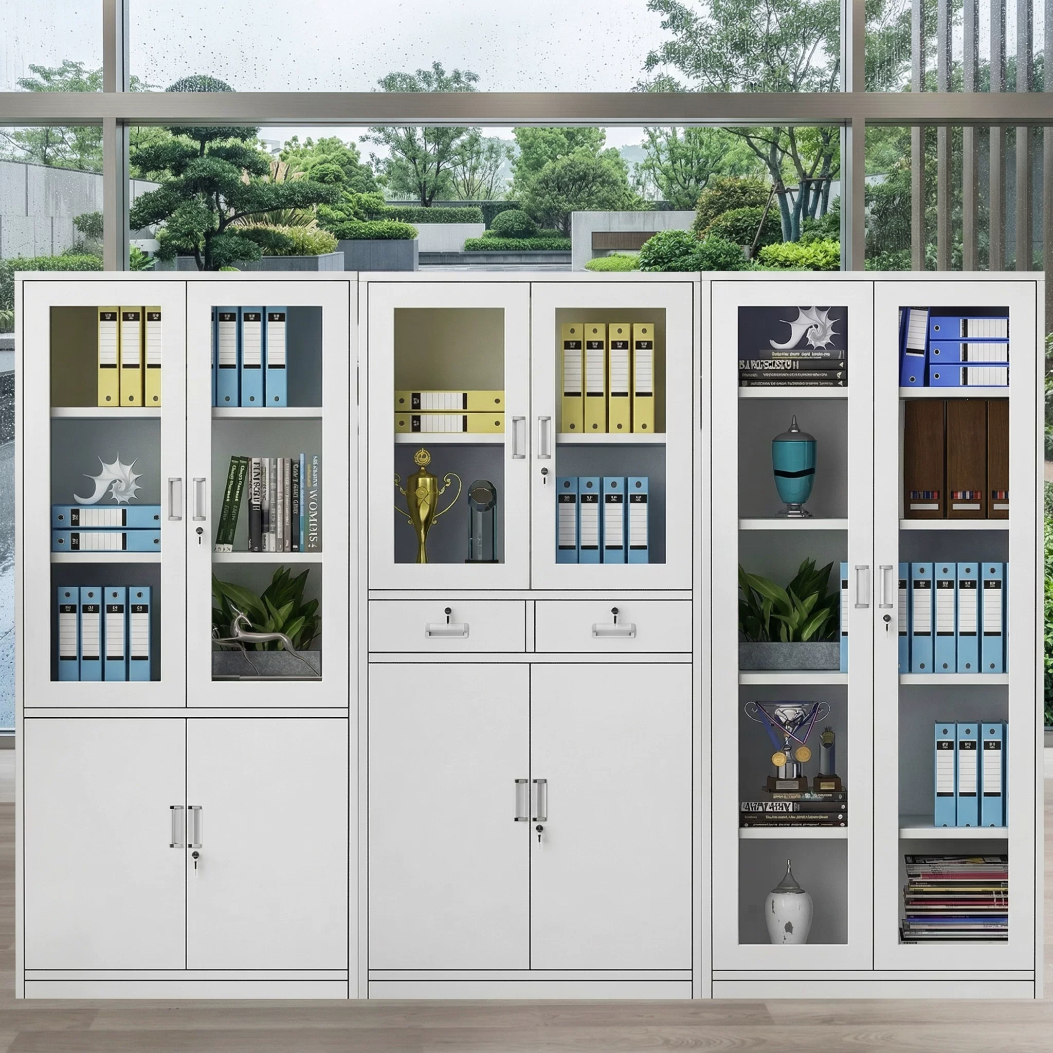 Easy Assembly Metal Filing Cabinet 4-Door Steel Filing Cabinet School Use Steel Storage Cupboard with Adjustable Shelf