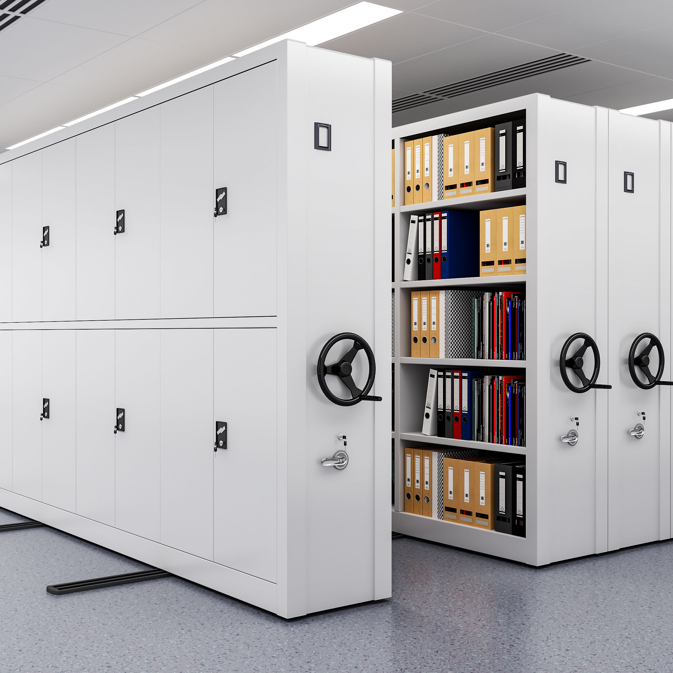 Metal Mobile Compactor Shelving Steel Storage Space Saving Archive Filing Cabinet Modular Durable Large Capacity Lockable Code