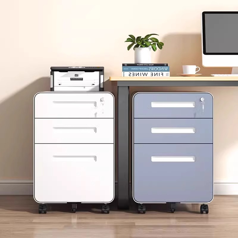 Steel Office Filing Cabinet Mobile Pedestal 3 Drawers Round Edge Mobile Cabinet Under Desk Steel Filing Cabinet with Wheel