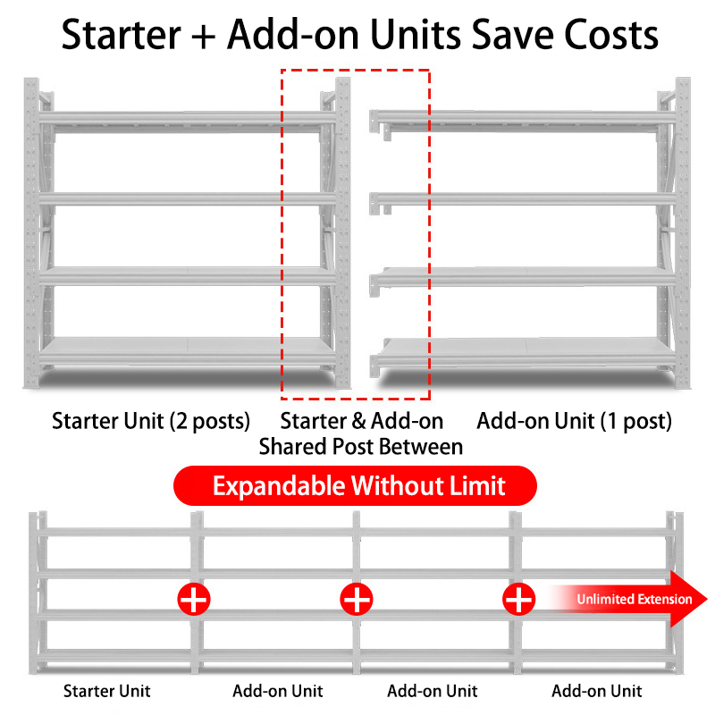 Heavy Duty Rack Boltless Warehouse Storage Rack 4 Tiers Boltless Steel Stacking Shelves 500kg Adjustable Garage Storage Shelving