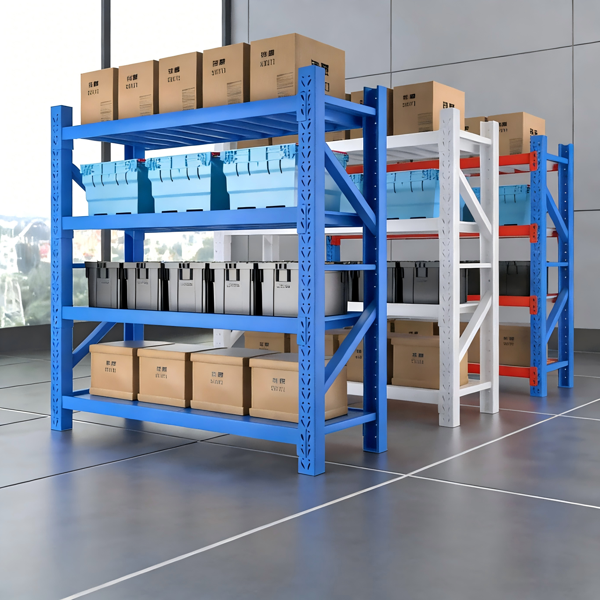 Industrial Rack Heavy Duty 4 Layers Metal Warehouse Racking Low Cost Garage Adjustable Shelves Boltless Metal Stacking Shelves