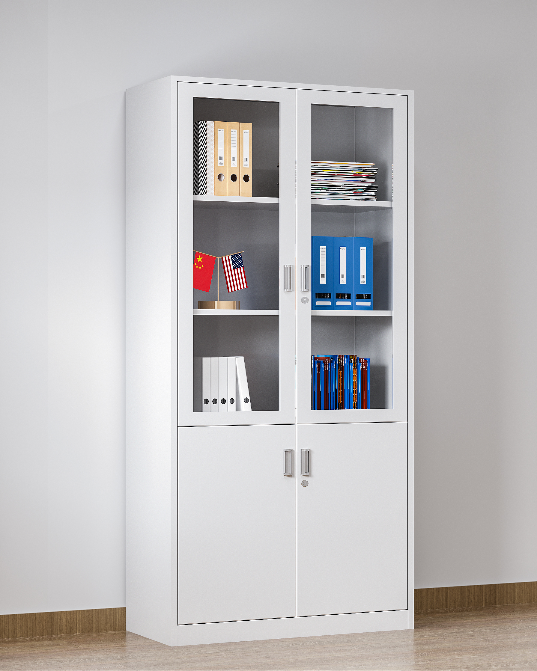 Durable C11 Metal Storage Filing Cabinet with Double Glass Doors for Office Use