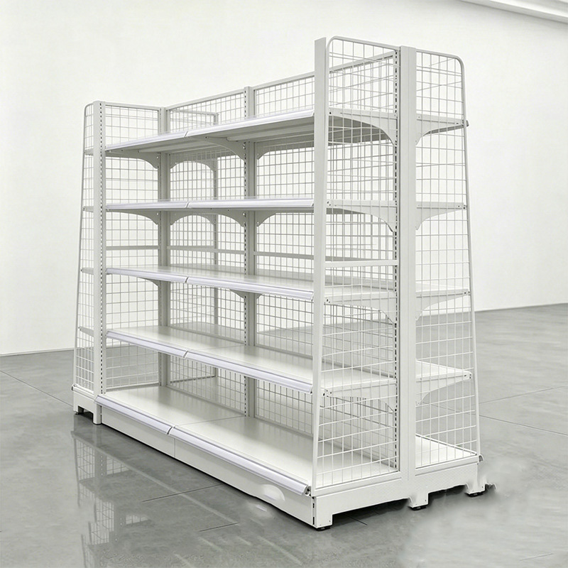 Custom Double-Sided Gondola Shelves Supermarket Grocery Rack Steel Commercial Rack Shelving Economical Double Side Display Stand