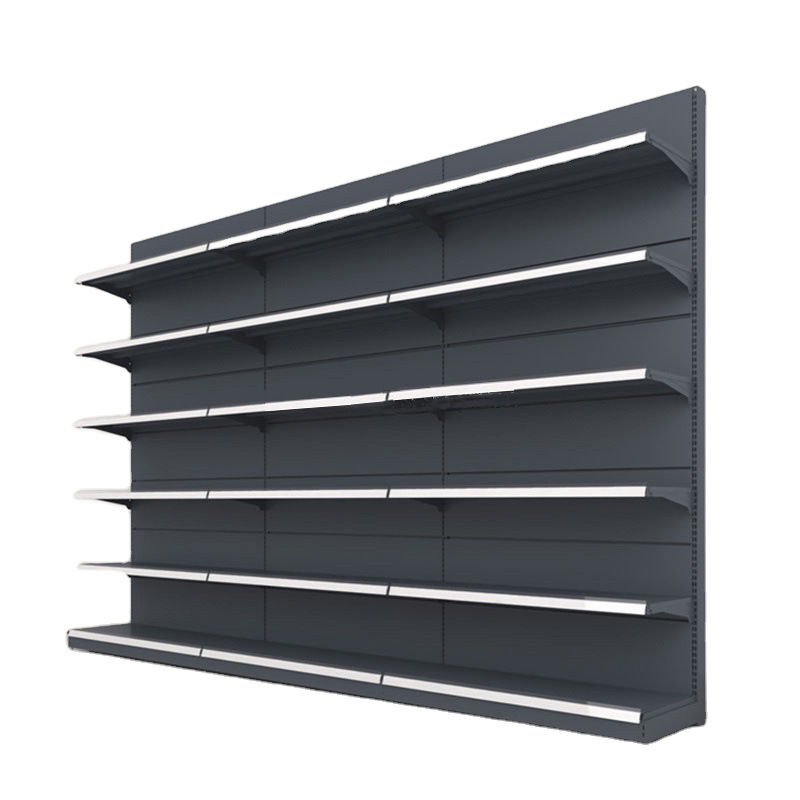 Custom Color Size Steel Grocery Store Shelving Metal Retail Shelving Double Side Supermarket Display Racks Tore Fixtures